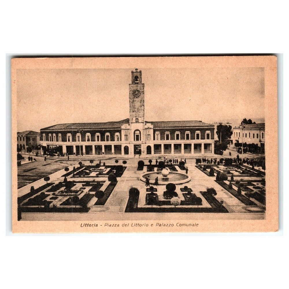 Littoria Piazza del Littorio & Palazzo Comunale 1943 Italy Postcard